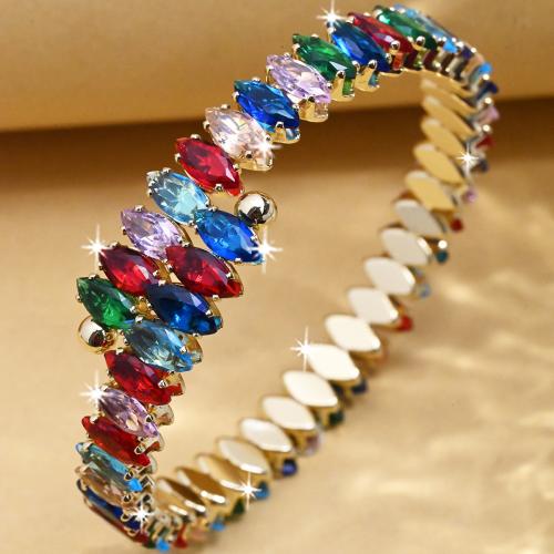 laiton bracelet manchette, avec zircon cubique, Placage de couleur d'or, bijoux de mode & pour femme, couleurs mélangées, protéger l'environnement, sans nickel, plomb et cadmium, Diamètre intérieur:Environ 64mm, Vendu par PC