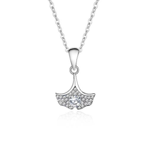 Zircon cubique Micro Pave collier en argent Sterling, Argent sterling 925, avec 5cm chaînes de rallonge, Ginkgo Feuille, bijoux de mode & pavé de micro zircon & pour femme, plus de couleurs à choisir, Longueur Environ 40 cm, Vendu par PC