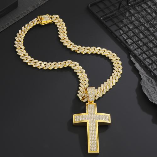 Zink Alloy Smycken Collier, Cross, mode smycken & Unisex & olika stilar för val & med strass, Längd Ca 60 cm, Säljs av PC