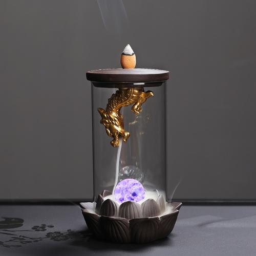 Backflow Incense Burner Purple Clay handmade for home and office & durable & with LED light Sold By PC