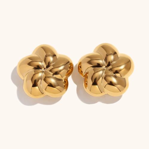 Pendientes de Acero Inoxidable, acero inoxidable 304, Flor, 18K chapado en oro, Joyería & para mujer, dorado, 25mm, Vendido por Par