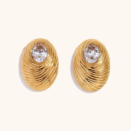 Stainless Steel Stud Earrings 304 Stainless Steel 18K gold plated fashion jewelry & micro pave cubic zirconia & for woman golden Sold By Pair