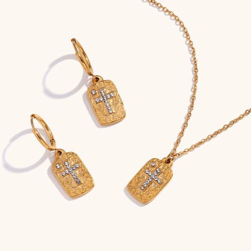 Rhinestone Edelstahl Schmuck Set, 304 Edelstahl, 18K vergoldet, verschiedene Stile für Wahl & für Frau & mit Strass, goldfarben, verkauft von PC