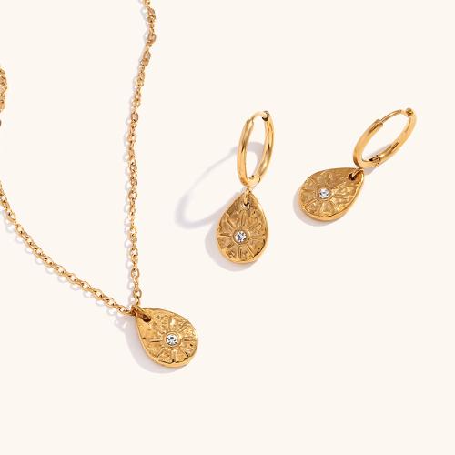 Strass Stainless Steel Jewelry Set, 304 roestvrij staal, 18K verguld, verschillende stijlen voor de keuze & voor vrouw & met strass, gouden, Verkocht door PC