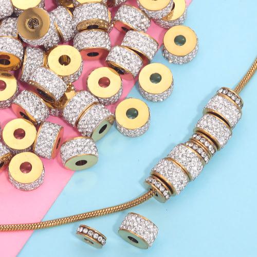 Stainless Steel Spacer Kralen, 304 roestvrij staal, DIY & verschillende grootte voor keus & met strass, gouden, 10pC's/Bag, Verkocht door Bag