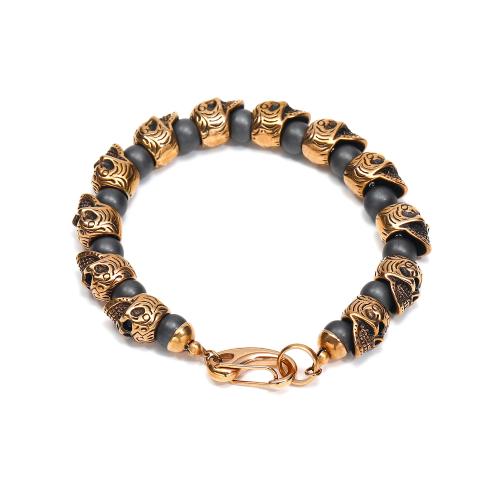 Gemstone Bracciali, 304 acciaio inox, with pietra nera, Teschio, gioielli di moda & per l'uomo, nessuno, 10mm, Lunghezza 22 cm, Venduto da PC