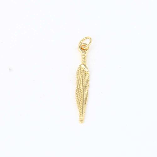 Mässing Smycken Hängen, Feather, guldfärg pläterade, DIY, nickel, bly och kadmium gratis, 28.40x4.40x2.20mm, Säljs av PC