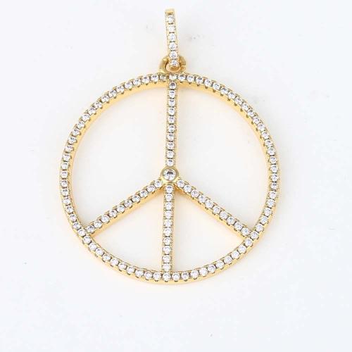 Cubic Zirconia Micro Pave Brass Pendant Peace Logo gold color plated DIY & micro pave cubic zirconia nickel lead & cadmium free Sold By PC