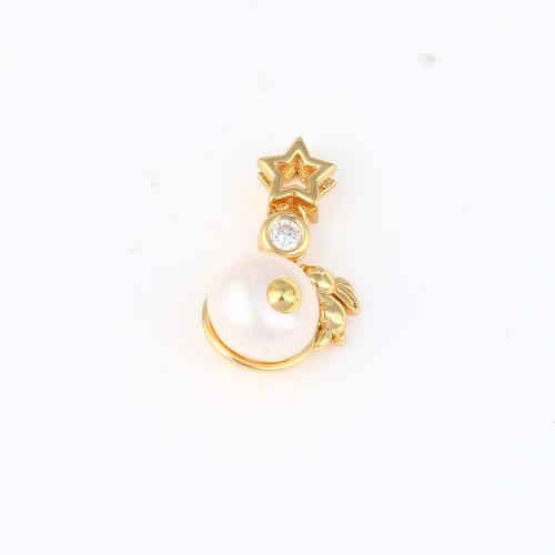 Cubic Zirconia Micro Pave Brass Pendant with Plastic Pearl gold color plated DIY & micro pave cubic zirconia nickel lead & cadmium free Sold By PC