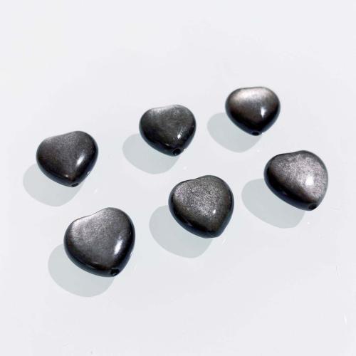 Abalorios de Gemas, Obsidiana, Corazón, Bricolaje, Negro, 15mm, Vendido por UD