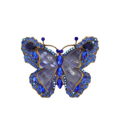 Broches en alliage de zinc, papillon, Plaqué de couleur d'or antique, pour femme & émail & avec strass, plus de couleurs à choisir, 53x67mm, Vendu par PC