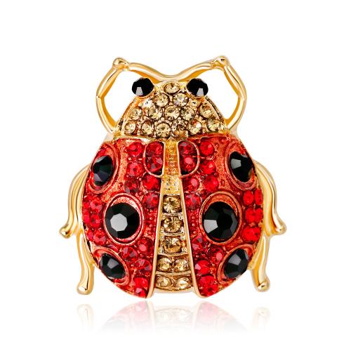 Zinc Alloy Brocher, Ladybug, for kvinde & emalje & med rhinestone, guld, 29x27mm, Solgt af PC