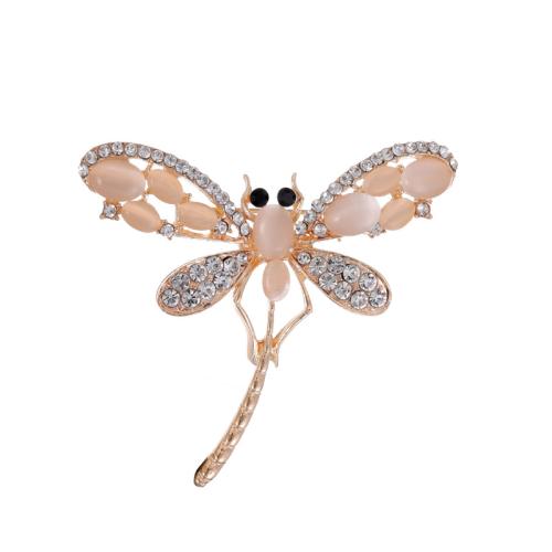 Zinc Alloy Brocher, med Akryl, Dragonfly, KC guldfarve belagt, mode smykker & Unisex & med rhinestone, 50x56mm, Solgt af PC