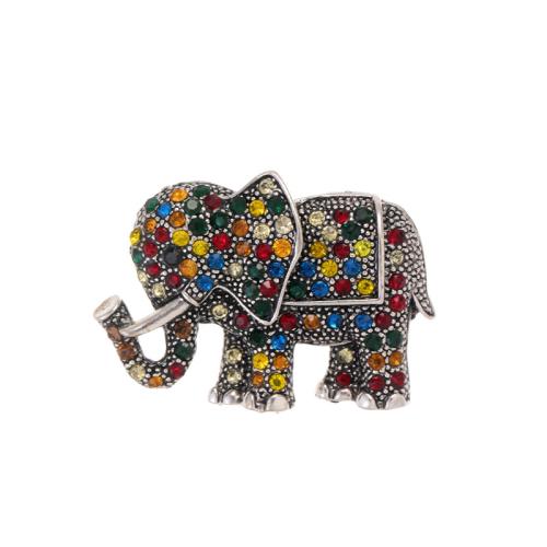 Zinc Alloy Brocher, Elephant, antik sølv farve forgyldt, mode smykker & Unisex & med rhinestone, 29x40mm, Solgt af PC