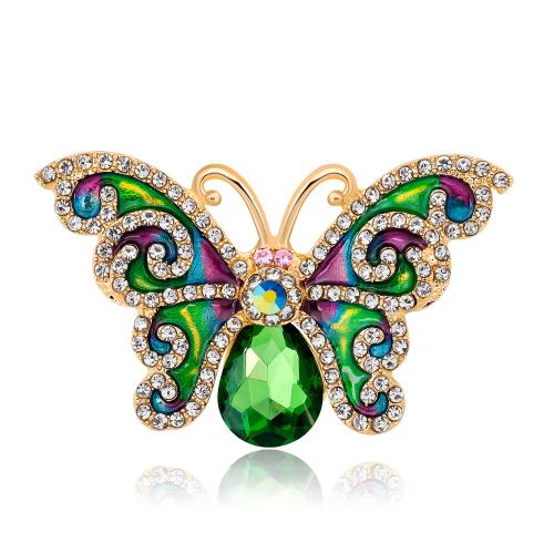 Zinc Alloy Brocher, Butterfly, KC guldfarve belagt, for kvinde & emalje & med rhinestone, 29x44mm, Solgt af PC