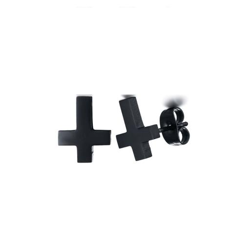 Stainless Steel Stud Earrings 304 Stainless Steel Cross plated Unisex black Sold By PC