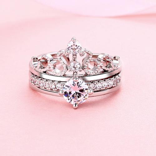 Zinc Alloy Open Finger Ring, plated, micro pave zirconia & voor vrouw, zilver, Verkocht door PC