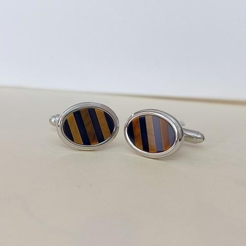 Kalvosinnapit, Messinki, kanssa Tiger Eye & Musta Akaatti, kiiltävä, Unisex, hopea, 18x13mm, Myymät Pair