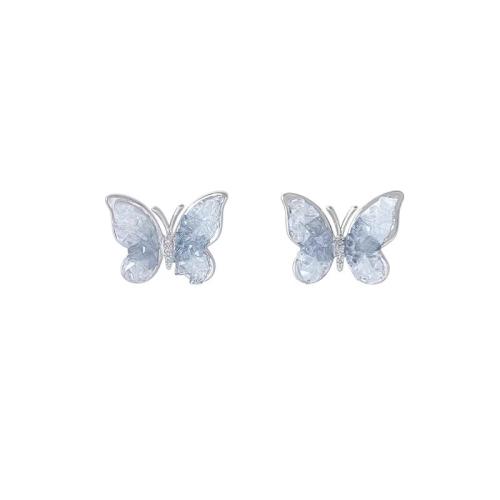 Pendientes de Perno de Aleación de Zinc, Mariposa, Joyería & para mujer, azul, 20x5mm, Vendido por Par