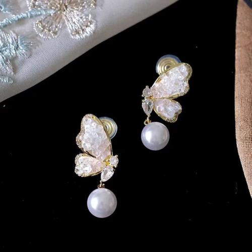 Zinklegering oorknoppen, Zinc Alloy, met Kristal & Plastic Pearl, Vlinder, mode sieraden & verschillende stijlen voor de keuze & voor vrouw, 30mm, Verkocht door pair