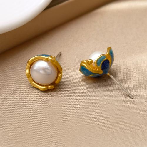 Prás Graí Earring, le Pearl Plaisteacha, jewelry faisin & do bhean & cruan, órga, 12x12mm, Díolta De réir Péire