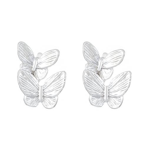 Pendientes de Perno de Aleación de Zinc, Mariposa, Joyería & para mujer, plateado, 12x9mm, Vendido por Par