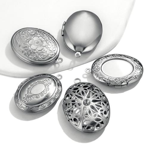 Zinc Alloy Locket Vedhæng, 304 rustfrit stål, du kan DIY & forskellige stilarter for valg, oprindelige farve, 5pc'er/Bag, Solgt af Bag