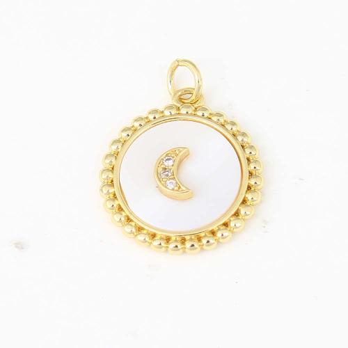 Cubic Zirconia Micro Pave Brass Pendant Round gold color plated DIY & micro pave cubic zirconia & enamel white nickel lead & cadmium free Sold By PC