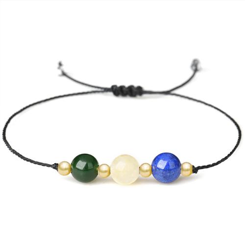 Natural Lapis Lazuli Bracelets with Cotton Thread & Jasper Stone & Brass handmade fashion jewelry & Unisex Length Approx 26 cm Sold By PC