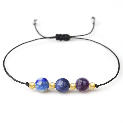 Bracelets de lapis-lazuli naturel, Lapis lazuli, avec Fil de coton & sodalite & laiton, fait à la main, bijoux de mode & unisexe & styles différents pour le choix, Longueur Environ 26 cm, Vendu par PC