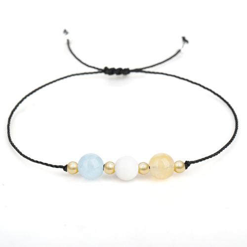 Pulseiras de pedras preciosas, Aquamarine, with Fio de algodão & Cristal amarelo, feito à mão, joias de moda & materiais diferentes para a escolha & unissex, comprimento Aprox 26 cm, vendido por PC