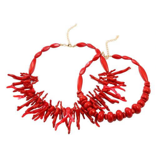 Collier résine, alliage de zinc, avec résine, 2 pièces & bijoux de mode & pour femme, rouge, Vendu par fixé