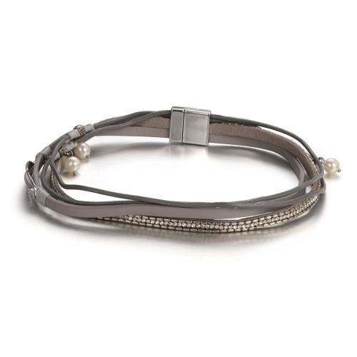 PU Schnur Armbänder, Zinklegierung, mit PU Leder & Kristall & Harz, Modeschmuck & mehrschichtig & unisex, grau, Länge 38.5 cm, verkauft von PC