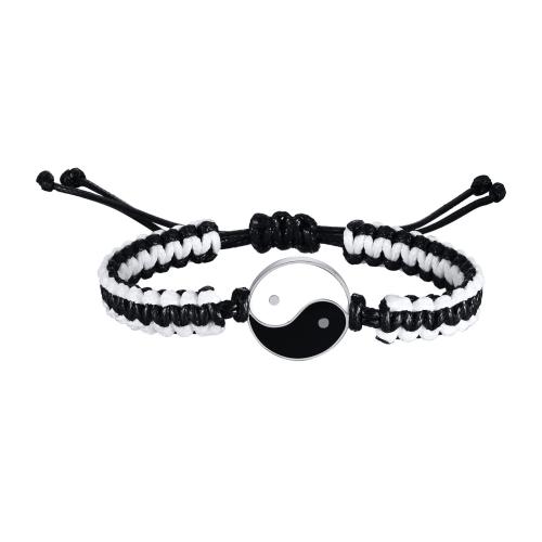 Edelstahl Schmuck Armband, 304 Edelstahl, mit Wachsschnur & Emaille, plattiert, unisex, schwarz, verkauft von PC