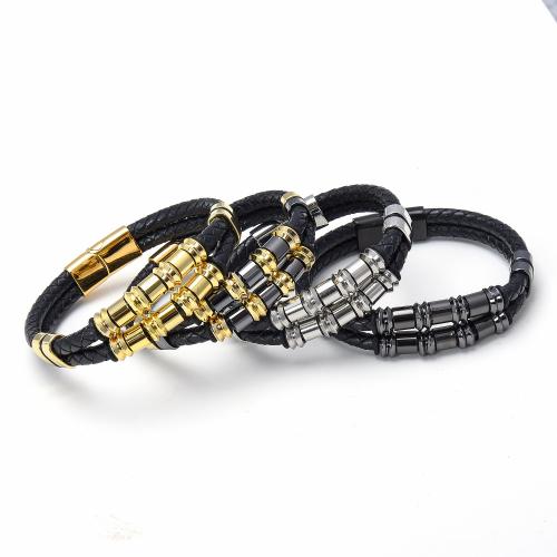 Bracelet cordon en cuir, Acier inoxydable 304, avec cordon en cuir, Placage, unisexe, plus de couleurs à choisir, Longueur Environ 21 cm, Vendu par PC