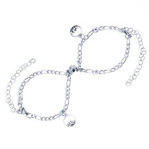 Coppia braccialetto e braccialetto, lega in zinco, with Magnete, with 6cm extender chain, placcato, 2 pezzi & unisex, argento, Lunghezza 16.5 cm, Venduto da set