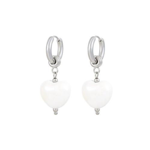 Acciaio inossidabile Leva Indietro Orecchini, 304 acciaio inox, with porcellana, per la donna, argento, Earring size 3x16mm, ceramic heart size 17x15mm, Venduto da coppia