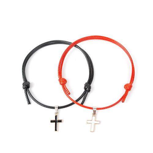 Pareja pulsera y brazalete, aleación de zinc, con Cordón de cera, chapado, 2 piezas & Ajustable & unisexo, más colores para la opción, longitud aproximado 17-26 cm, Vendido por Set