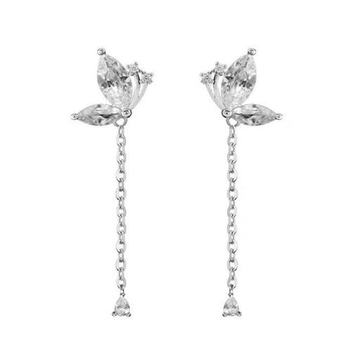 Zinklegering oorknoppen, Zinc Alloy, plated, voor vrouw & met strass, zilver, 31x9mm, Verkocht door pair