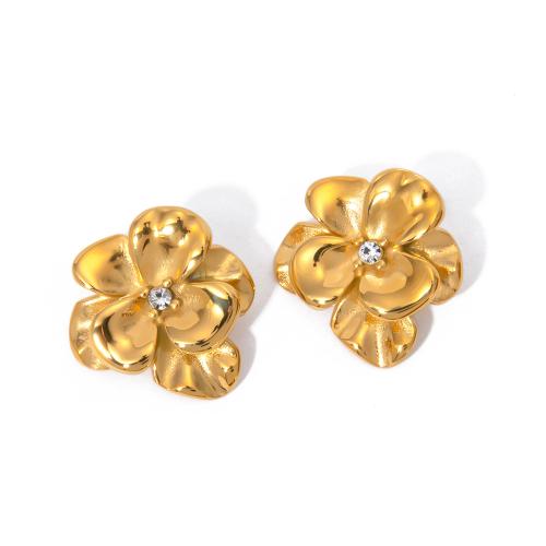 Cruach dhosmálta Graí Earrings, 304 Cruach dhosmálta, Flower, 18K ór plátáilte, jewelry faisin & do bhean & le rhinestone, órga, 23mm, Díolta De réir Péire