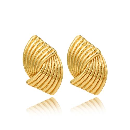 Stainless Steel Stud Earrings 304 Stainless Steel plated for woman golden Sold By Pair