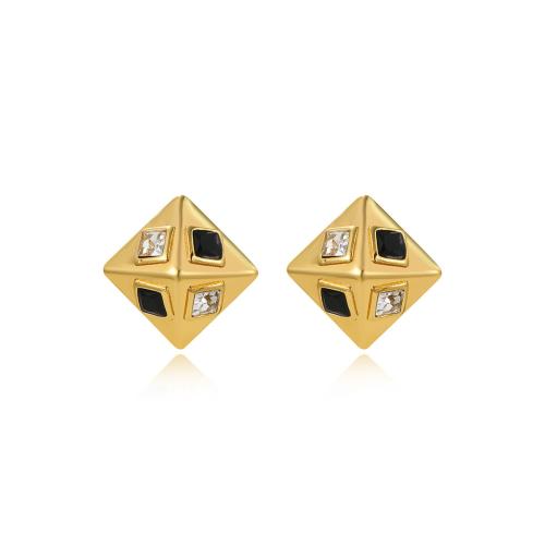 Roestvrij staal Stud Earrings, 304 roestvrij staal, plated, micro pave zirconia & voor vrouw, gouden, Verkocht door pair