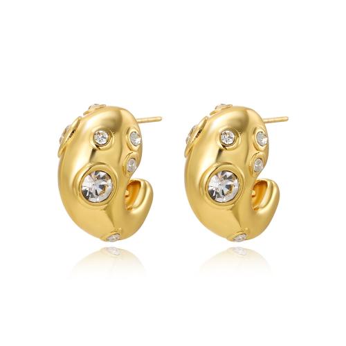 Roestvrij staal Stud Earrings, 304 roestvrij staal, plated, micro pave zirconia & voor vrouw, gouden, Verkocht door pair