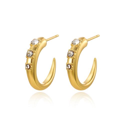 Roestvrij staal Stud Earrings, 304 roestvrij staal, plated, micro pave zirconia & voor vrouw, gouden, Verkocht door pair