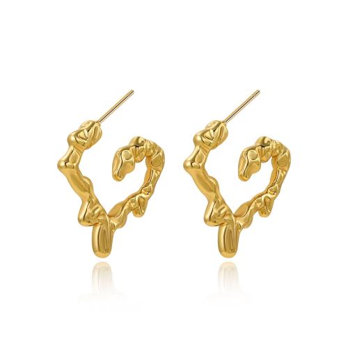 Roestvrij staal Stud Earrings, 304 roestvrij staal, Hart, plated, voor vrouw, gouden, Verkocht door pair