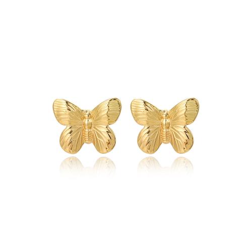 Stainless Steel Stud Øreringe, 304 rustfrit stål, Butterfly, forgyldt, for kvinde, gylden, Solgt af par