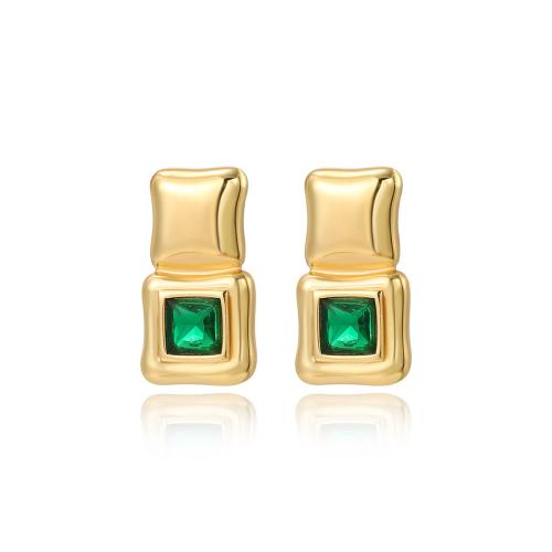 Roestvrij staal Stud Earrings, 304 roestvrij staal, plated, micro pave zirconia & voor vrouw, gouden, Verkocht door pair