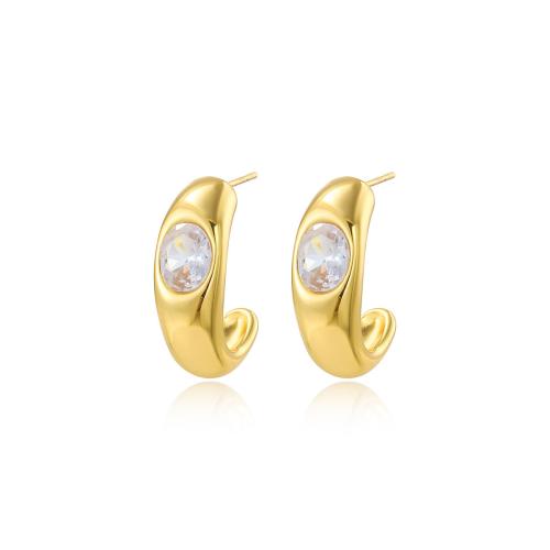 Roestvrij staal Stud Earrings, 304 roestvrij staal, plated, micro pave zirconia & voor vrouw, gouden, Verkocht door pair