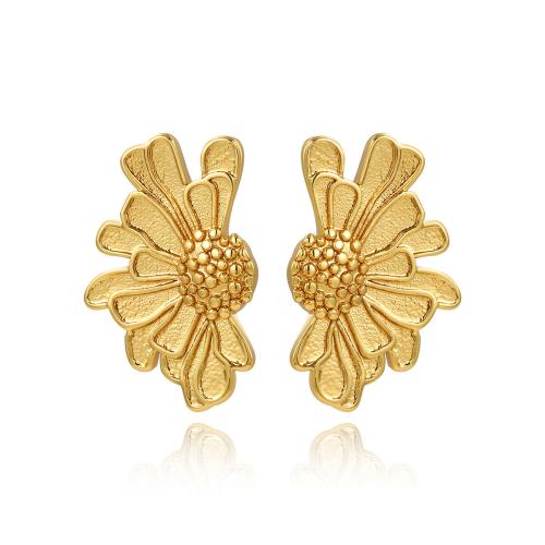 Stainless Steel Stud Earrings 304 Stainless Steel petals plated for woman golden Sold By Pair