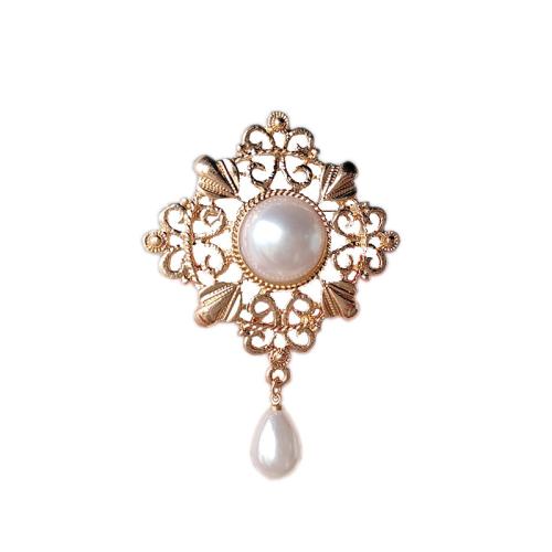 Zinklegering broches, Zinc Alloy, met Plastic Pearl, plated, voor vrouw, gouden, Verkocht door PC